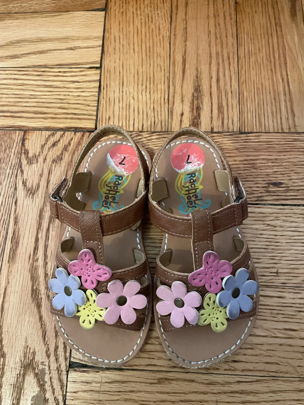 Kids Brown Floral Sandals with Multicolor Flower Accents